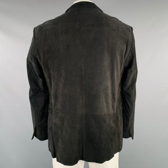 NAHMIAS Size XL Black White Leather Suede Peak Lapel Jacket - Picture 4 of 6